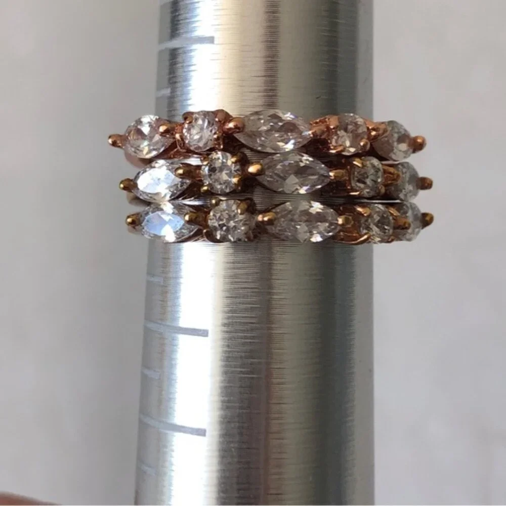 Set of 3 Cocktail rings Gold Plated Color w SZ Clear Mix Shape Sones Sz.8